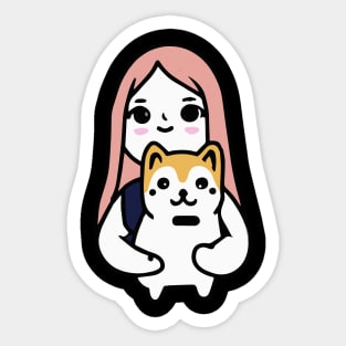 Girl with akita Inu Dog Lover Puppy Sticker